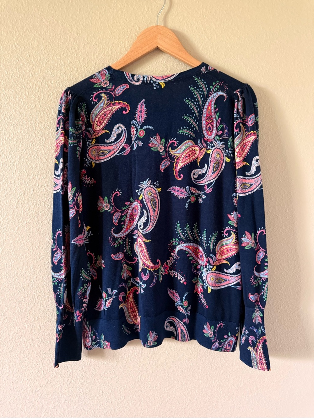 Talbots Navy Paisley Long Sleeve Tee with Pink & Green Accents - Picture 4 of 7